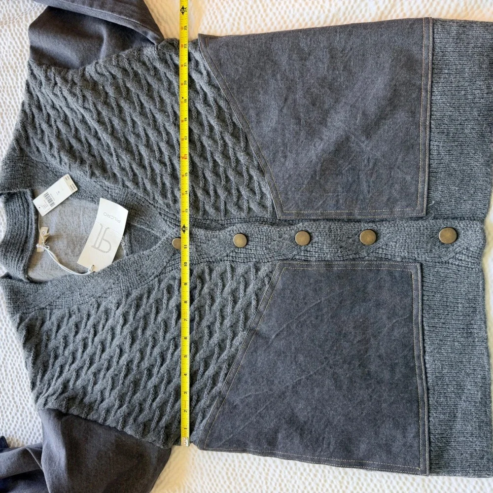 NWT $198 Pilcro Anthropology Wmns M Gray Moto Mixed Media Knit‎ Denim Cardigan